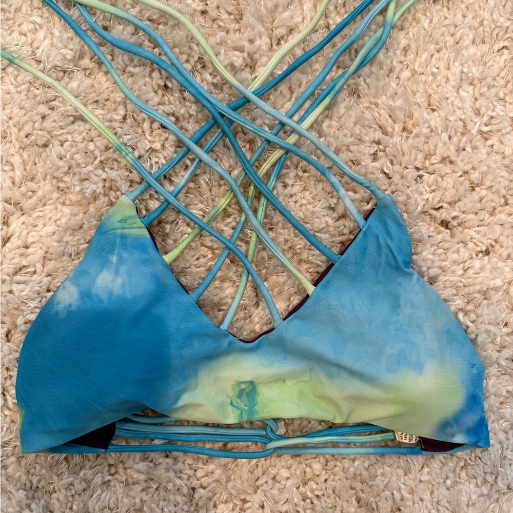 SHEIN Blue and Green Strappy Bikini Top